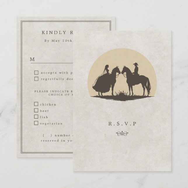 Cowboy Sonnenuntergang Wahl Hochzeit RSVP Karte (Vorne/Hinten)