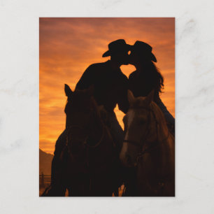 Cowboy-Sonnenuntergangs-Paar-Postkarte Postkarte