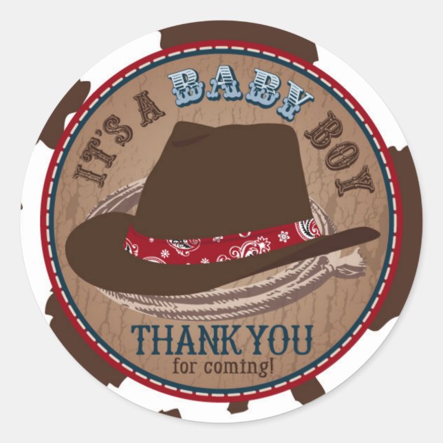 Cowboy Stetson Hat Western Baby Shower Runder Aufkleber (Vorderseite)