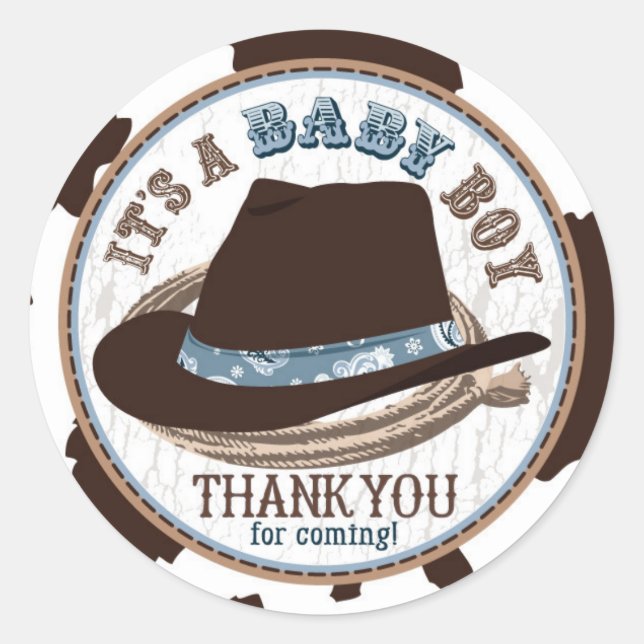 Cowboy Stetson Hat Western Baby Shower Runder Aufkleber (Vorderseite)