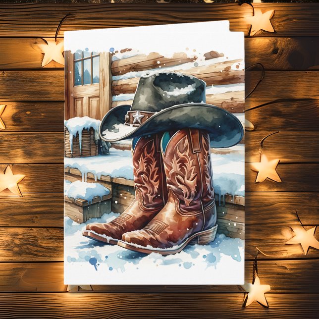 Cowboy Stiefel auf der Vorderseite an einem Winter Karte (Von Creator hochgeladen)