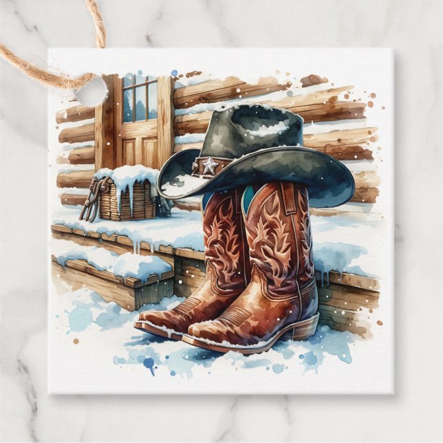 Cowboy Stiefel auf der Vorderseite Weihnachten Geschenkanhänger (Vorderseite)