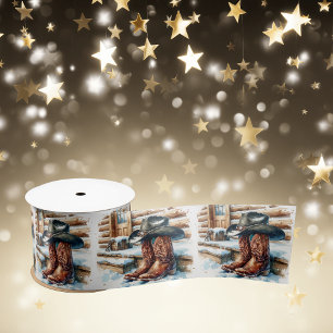 Cowboy Stiefel auf der Vorderseite Weihnachten Satinband