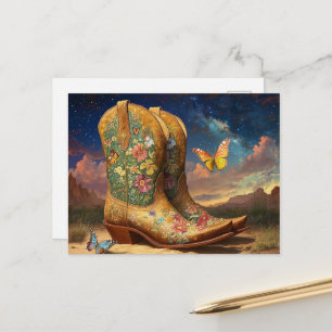 Cowboy-Stiefel auf der Wiese Postkarte