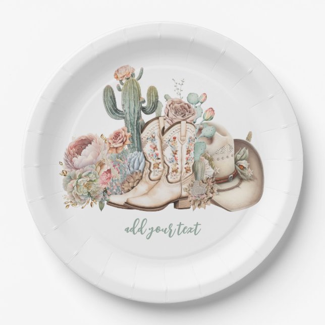 Cowboy-Stiefel aus Boho-Wüste Pappteller (Vorderseite)