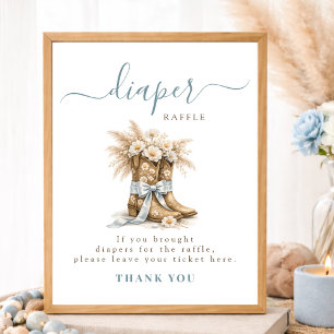 Cowboy-Stiefel Blaue Schleife Baby Shower Windel-R Poster