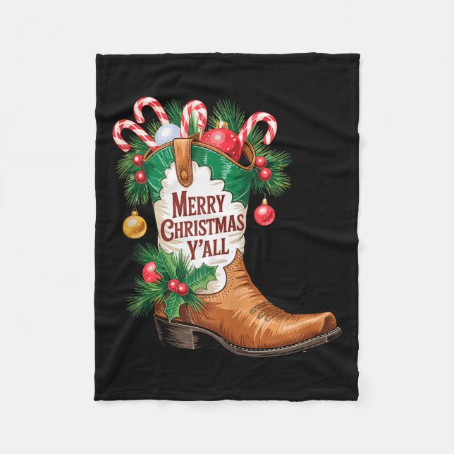 Cowboy-Stiefel Country Western Frohe Weihnachten E Fleecedecke (Vorderseite)