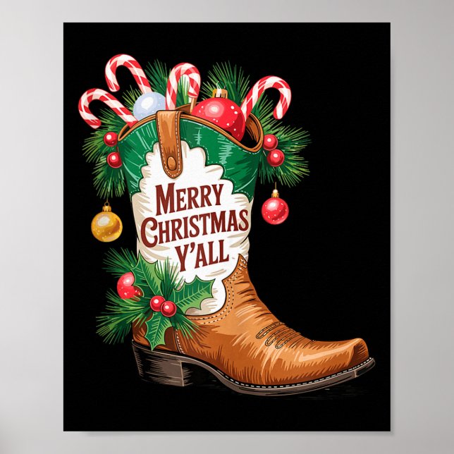 Cowboy-Stiefel Country Western Frohe Weihnachten E Poster (Vorne)