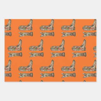 Cowboy-Stiefel Geschenkpapier Flachblatt-Set aus 3 Set