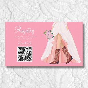 Cowboy Stiefel & Hochzeitskleid QR Code Brautparty Begleitkarte