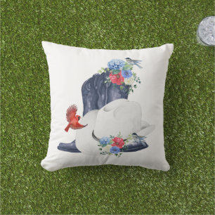 Cowboy-Stiefel/Hut & Blumen/Vögel Kissen