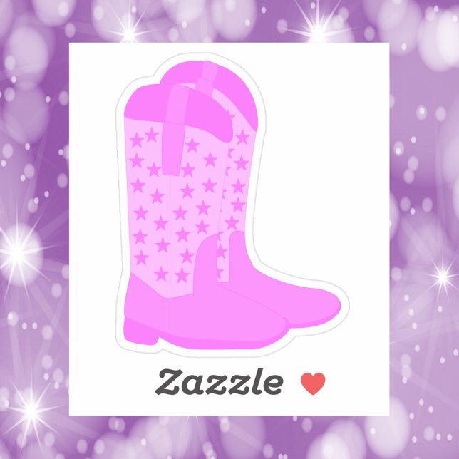 Cowboy Stiefel mit Sternen rosa Aufkleber (A sticker of a pair of pink cowboy boots with stars.)