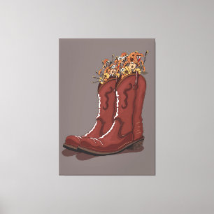Cowboy Stiefel mit Wildblumen Leinwanddruck