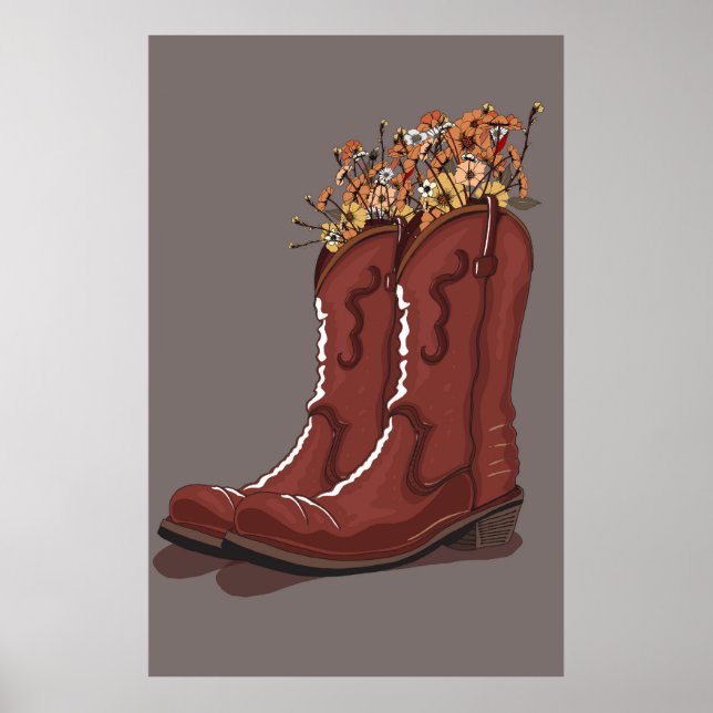 Cowboy-Stiefel mit Wildblumen Poster (Vorne)
