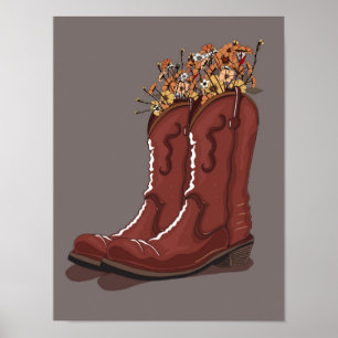 Cowboy-Stiefel mit Wildblumen Poster