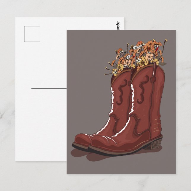 Cowboy-Stiefel mit Wildblumen Postkarte (Vorne/Hinten)