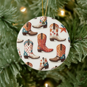 Cowboy-Stiefel-Muster Keramik Ornament