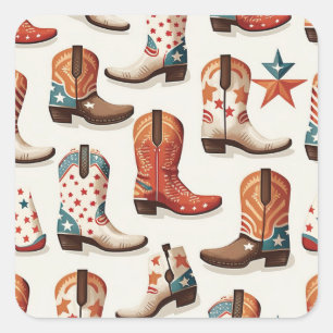 Cowboy-Stiefel-Muster Quadratischer Aufkleber