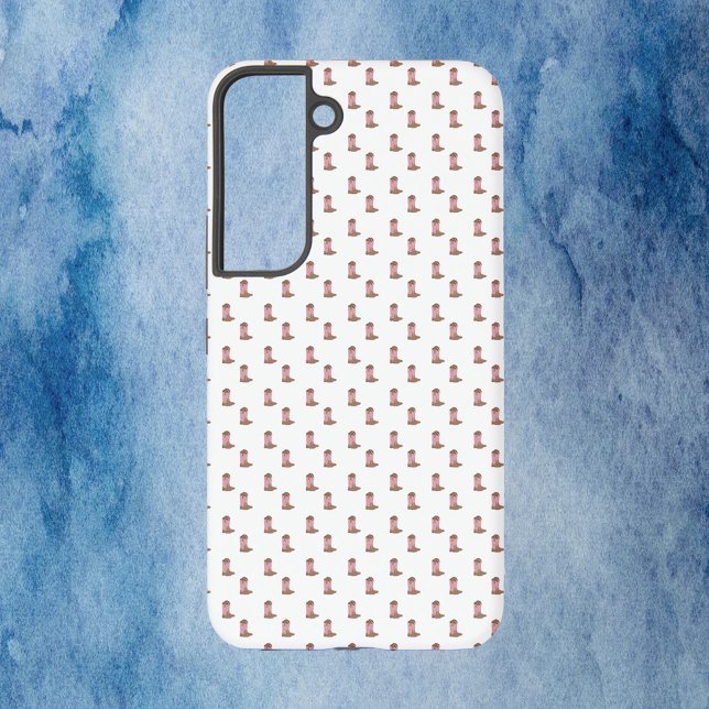 Cowboy Stiefel Pink Brown Lila Stars Muster Samsung Galaxy Hülle (A phone case with a cowboy boot pattern in brown, pink and purple)