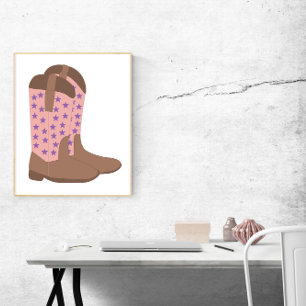 Cowboy Stiefel Pink Brown Lila Stars Poster