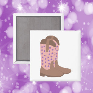 Cowboy Stiefel Pink Brown und Lila Sterne Magnet