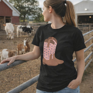 Cowboy-Stiefel Rosa mit falschen silbernen Glitzer T-Shirt