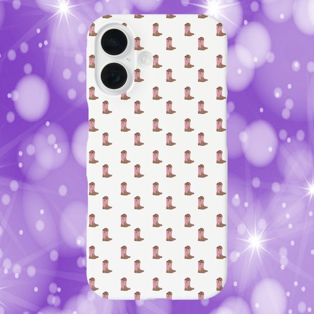 Cowboy Stiefel Rosa und Braun mit Lila Sternen Case-Mate iPhone Hülle (A cell phone case with a pattern of pink and brown cowboy boots with purple stars)