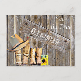 Cowboy Stiefel und Sonnenblumen Rettete DateWeddin Postkarte