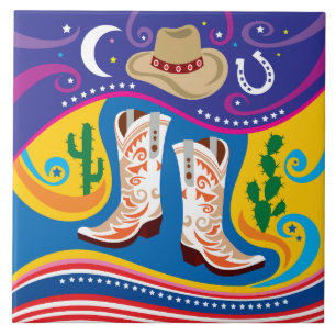 Cowboy-Stiefel und Wüstensterne Fliese