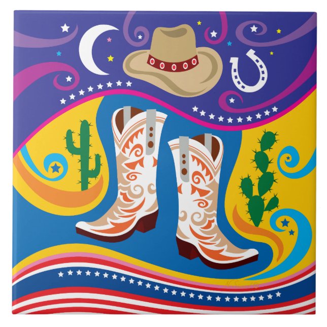 Cowboy-Stiefel und Wüstensterne Fliese (Vorderseite)