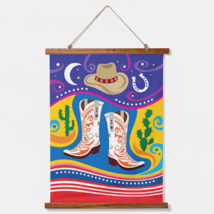 Cowboy-Stiefel und Wüstensterne Wandteppich Mit Holzrahmen
