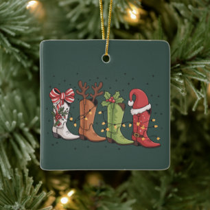 Cowboy-Stiefel-Weihnachten Western Cowgirl Land Xm Keramikornament