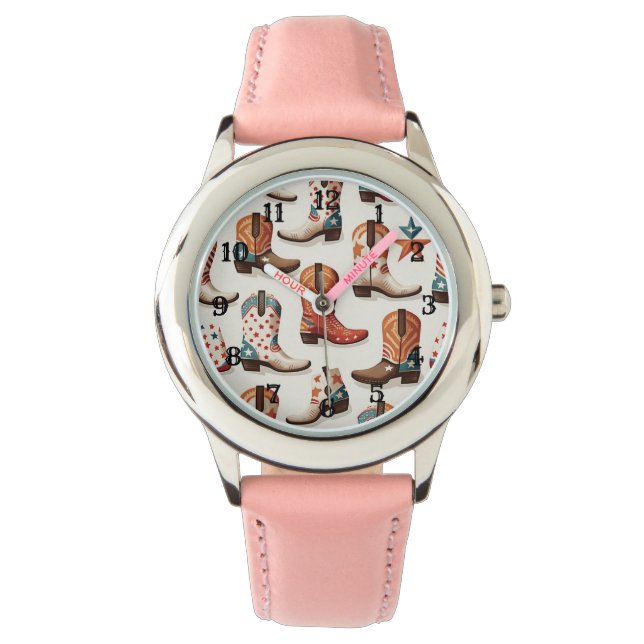 Cowboy Stiefelmuster Armbanduhr (Vorderseite)