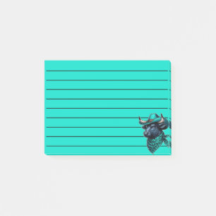 Cowboy-Stier mit Türkis-Hut und gemustertem Schal Post-it Klebezettel