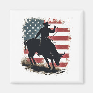 Cowboy-Stier-Reiter Patriotische Amerikanische Fla Magnet