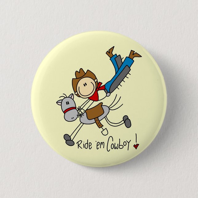 Cowboy-Strichmännchen-T-Shirts und Geschenke Button (Vorderseite)