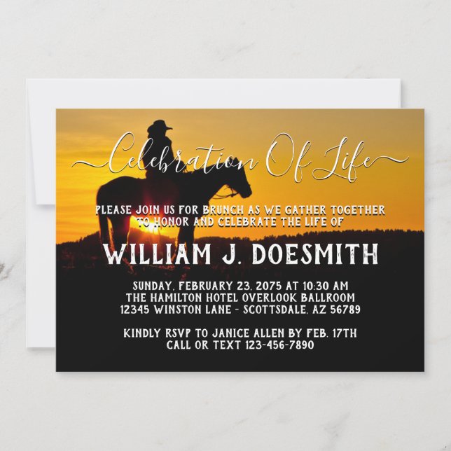 Cowboy Sunset Memorial Service Ankündigung (Vorderseite)