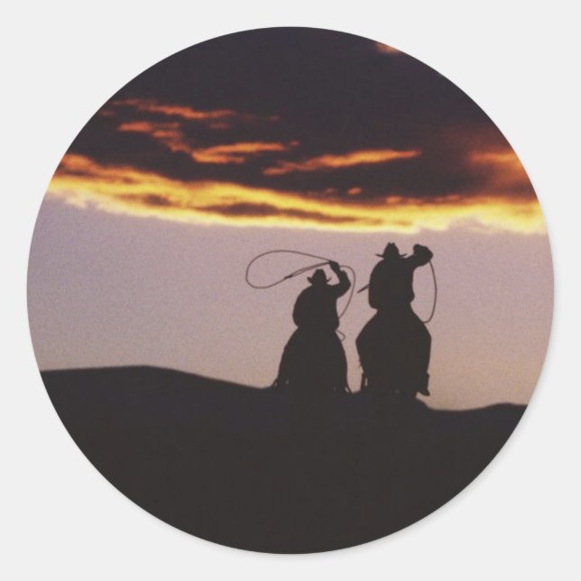 Cowboy-Team mit Lassoes Runder Aufkleber (Vorderseite)