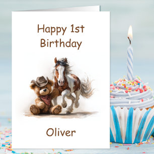 Cowboy Teddy Bär 1. Geburtstag Karte