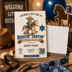 Cowboy Teddy Bär Western QR RSVP  Baby Shower  Postkarte