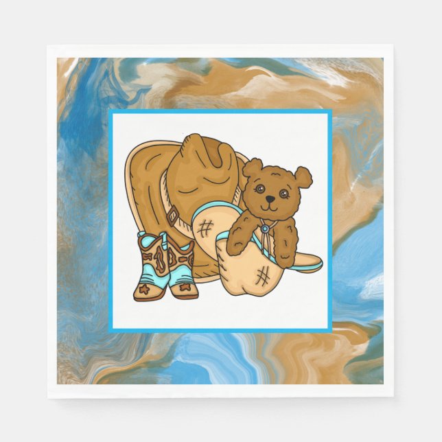 Cowboy Teddy Bear Boy’s Baby Shower Paper  Serviette (Vorderseite)