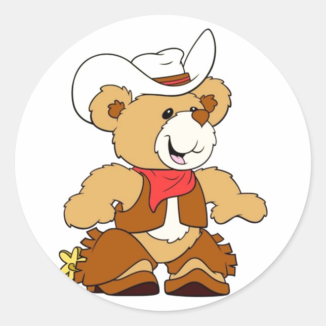 Cowboy Teddy Bear Runder Aufkleber (Vorderseite)