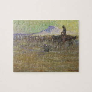 Cowboy treibt Rinder auf der Range von Lon Megarge Puzzle