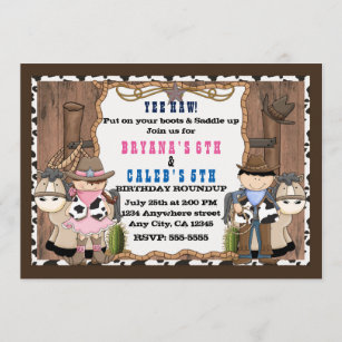 Cowboy-u. Cowgirl-Western-Geburtstags-Party Einladung