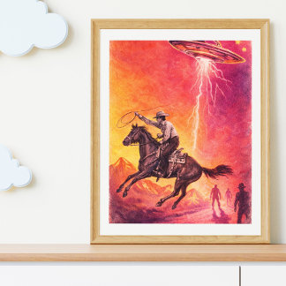 Cowboy-UFO-Begegnung – Vintage-Sci-Fi Poster