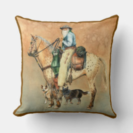 Cowboy und Appaloosa Pferd mit Dogien Kissen
