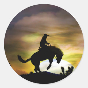 Cowboy und Bucking Horster Runder Aufkleber