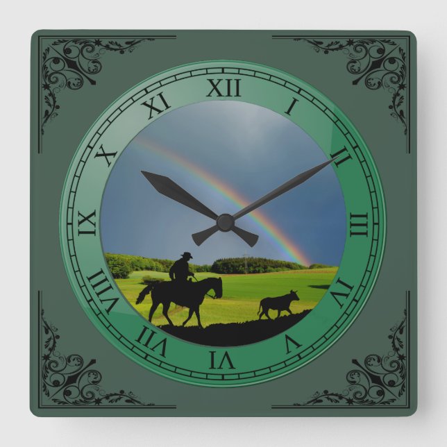 COWBOY UND COW QUADRATISCHE WANDUHR (Vorderseite)