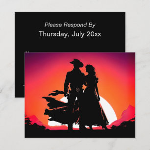 Cowboy und Cowgirl bei Sonnenuntergang RSVP Karte