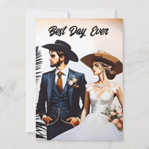 Cowboy und Cowgirl Best Day Ever Wedding Einladung